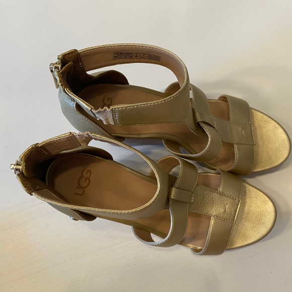 UGG Whitney Gold Metallic Cork Wedge Platform Sandal Women's Size 7 - Picture 10 of 13